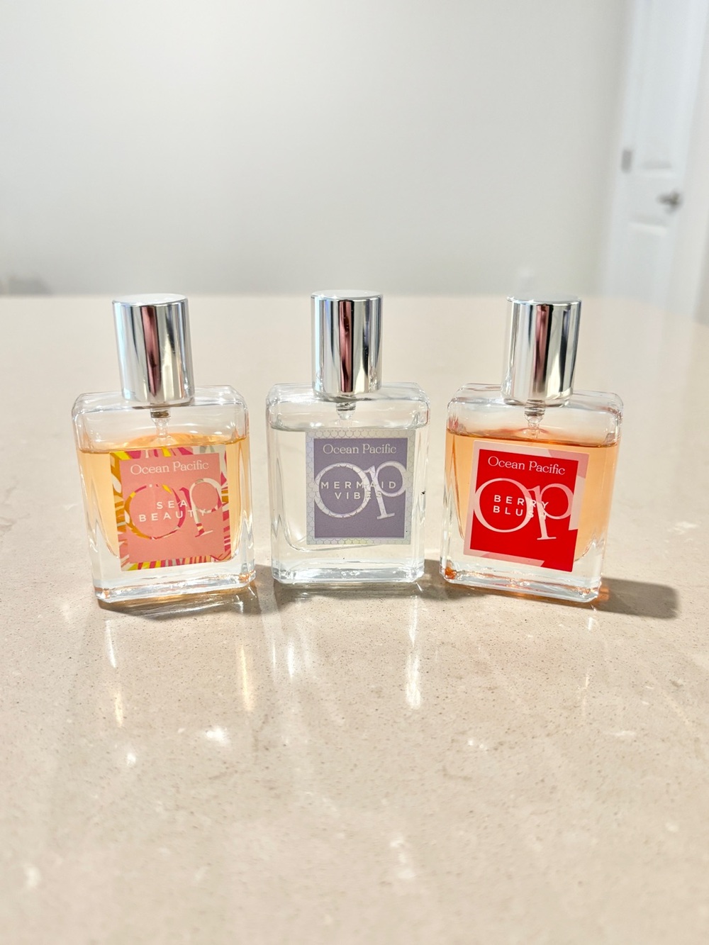 Ocean Pacific OP Mini Perfume Trio Sea Beauty Mermaid Vibes Berry Blu Set .68oz